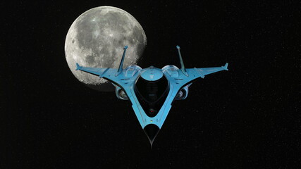 宇宙船と月　3DCGレンダリング © tsuneomp