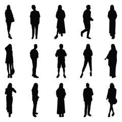 Vector collection set of individual people silhouettes.	
