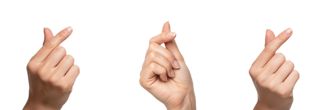 Finger heart gesture close-up isolated on white background, human hand forming small heart with fingers, love gesture, Korean finger heart, hand communication, hand expression, hand posture, finger