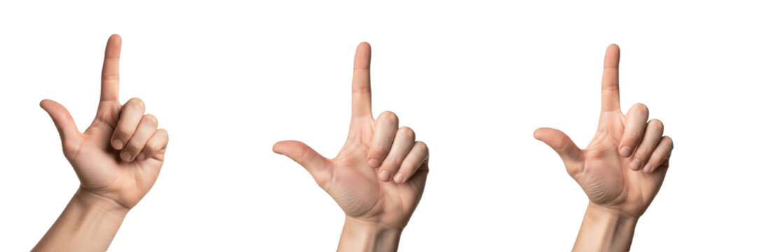 Hand making L sign gesture close-up isolated on white background, human hand forming L shape, gesture for loser or letter L, hand communication, body language, hand posture, hand expression, hand