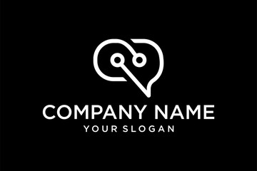 Fototapeta premium Abstract Technology Communication Network Logo Design with Chat Bubble Icon