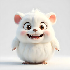 Fototapeta premium Adorable fluffy white cartoon hamster with big eyes and a wide smile, studio lighting