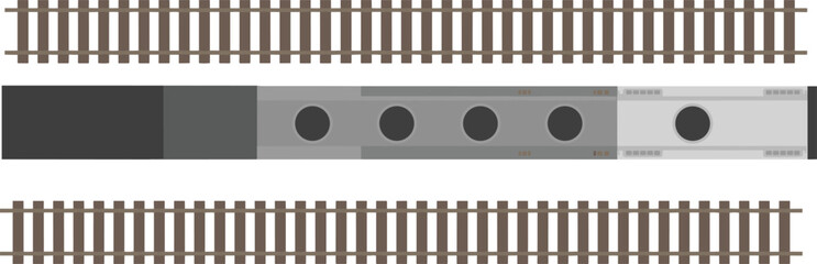 Top‑down vector illustration of stylized train on parallel railway tracks with segmented cars, showcasing transportation design and educational graphic concepts © Masud