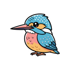 Obraz premium Colorful cartoon kingfisher bird perched isolated on white background illustration
