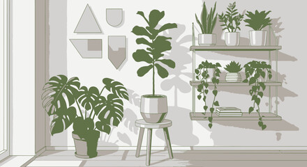 Indoor Plants in White Potted Planters. © Mahkota