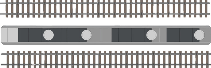 Top‑down vector illustration of a train car between parallel railway tracks with roof panels and vents, transportation design and educational concept © Masud