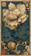 Hand illustrated ornamental frame featuring fig plants and flowing botanical details