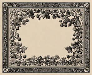Decorative foliage border with fig fruit and winding vines for classic pattern backgrounds