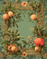 Decorative foliage border with fig fruit and winding vines for classic pattern backgrounds