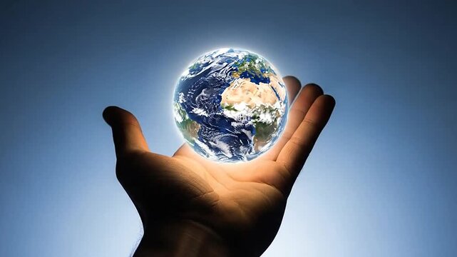 A Human Hand Gently Cupping a Glowing Earth, Symbolizing Preservation and Global Unity