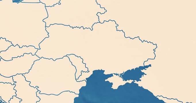 Beautiful zoom in of a ukraine map with most important cities and frontier lines