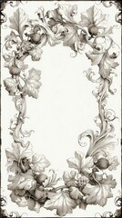 Detailed foliage frame with figs and flowing vine motifs in traditional decorative art style