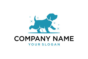 Fototapeta premium Blue Dog Silhouette Urinating with Sparkles Logo for Pet Cleaning and Hygiene Services