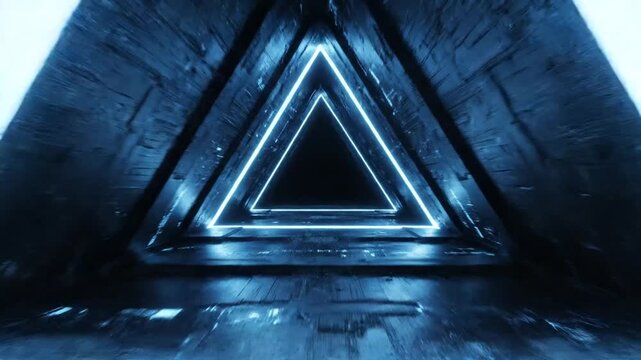Abstract Neon Tunnel: Futuristic Geometric Design With Glowing Blue Triangular Frames