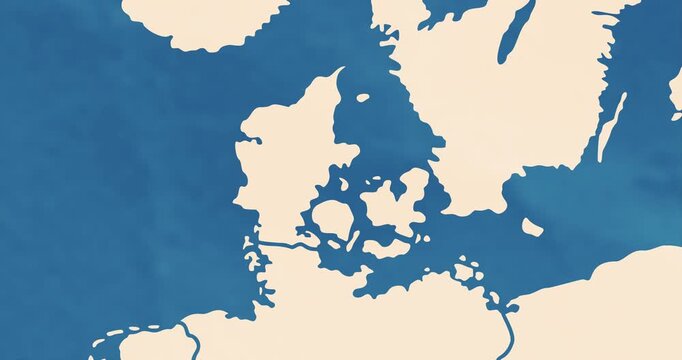 Beautiful zoom in of a Denmark map with most important cities and frontier lines