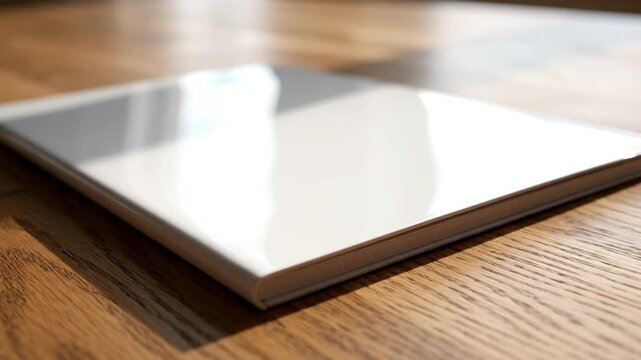 Aesthetic Book on Wooden Surface with Shadows and Reflections, Artistic Composition