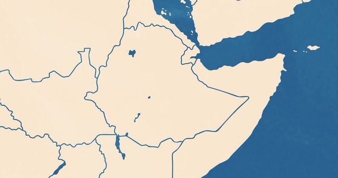 Beautiful zoom in of a ethiopia map with most important cities and frontier lines