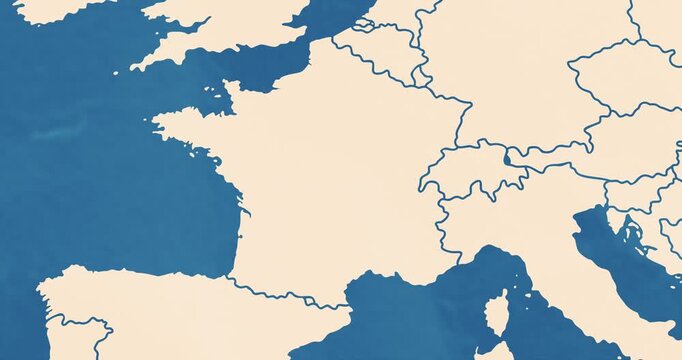 Beautiful zoom in of a france map with most important cities and frontier lines