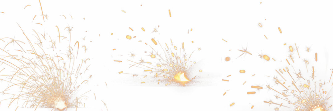Welding Sparks Flying in Random Direction Isolated on Black Background, Metal Grinding Spark Spray Overlay, Industrial Sparks Particle Effect, Bright Hot Spark Burst for VFX, Video Editing, Compositin
