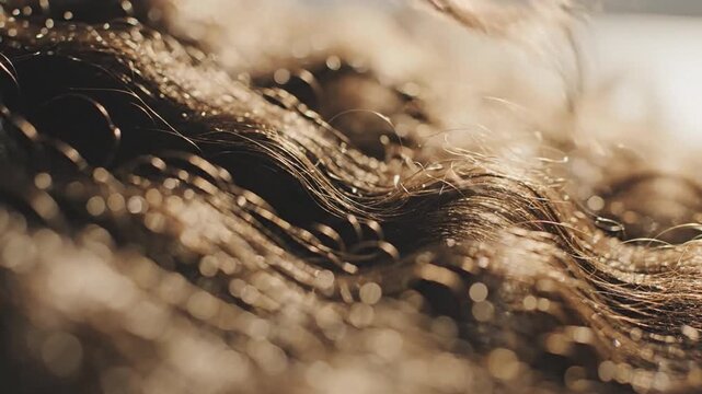Detailed Macro Shot of Wavy Natural Fiber Strands.