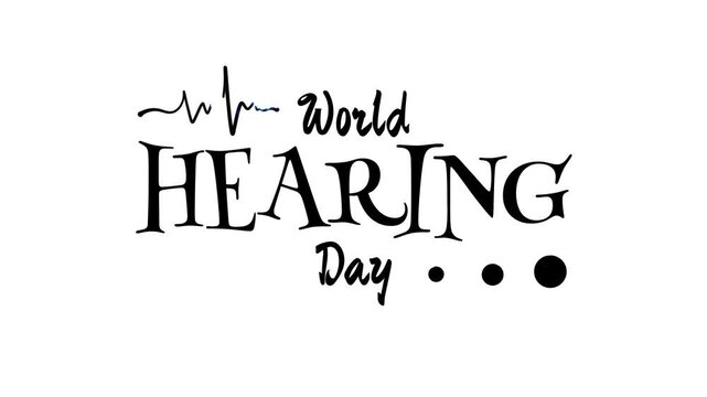 World Hearing Day, 3 March celebration banner with elegant lettering and medical hearing symbols