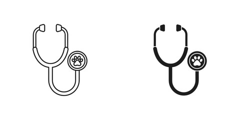Veterinary Stethoscope Illustration with Paw Print Symbol on White Background