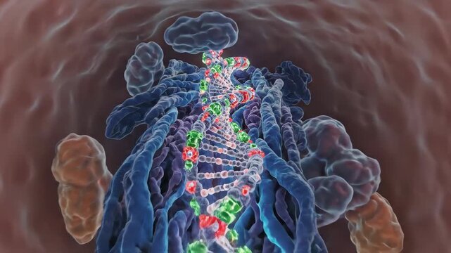 Abstract 3D Rendering of Microscopic Biological Cells and Organelles Floating in Fluid