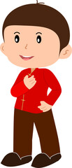 Smiling Cartoon Boy in Traditional Chinese Red Shirt