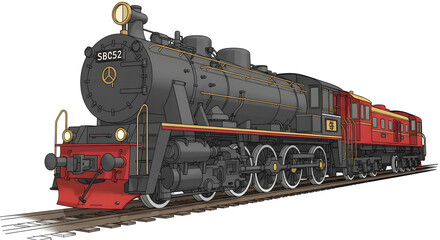 Obraz premium Graphic representation of a classic train locomotive