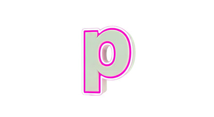 Lowercase 'p' 3D render with neon pink outline