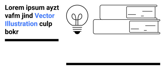 Education, learning, creativity, innovation, publishing, minimalism. ion of stacked books, a light bulb and placeholder text. Education and creativity highlighted visually © robu_s