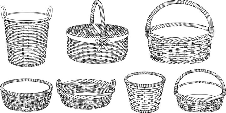 Wicker basket vector outline set icon. Vector illustration basketry on white background. Isolated outline set icon wicker basket .
