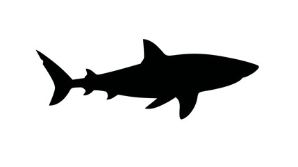 Obraz premium Black Shark Silhouette Vector Icon. Isolated Marine Predatory Animal Graphic Element on White Background for Design.