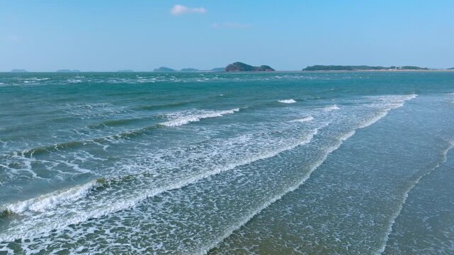aerial view of the sea, sunrise of korea, west sea of korea, beach of taean, reef of sea, wave of sea