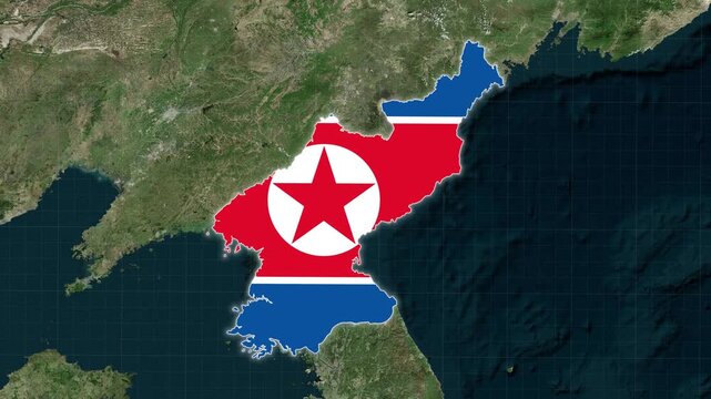 North Korea Map With Flag Colors Overlay Animation