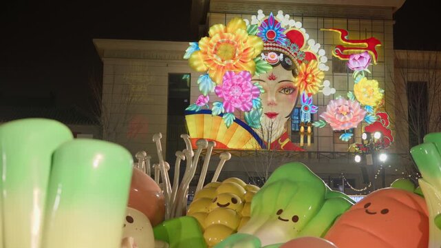Beijing Spring Festival Night: Festive lanterns and Year of the Horse celebrations on Qianmen Street, featuring traditional red lanterns and poetic light displays