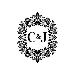 Luxury Wedding Monogram C and J Initials in Ornate Vintage Frame