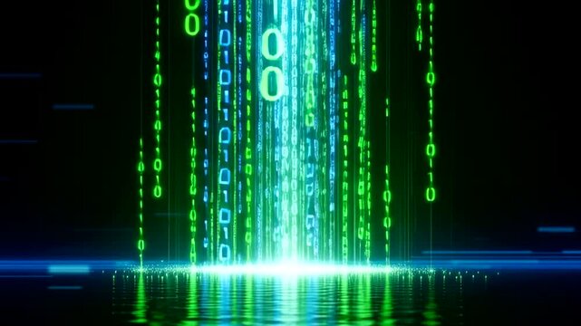 Binary Code Stream Falling Digital Data.