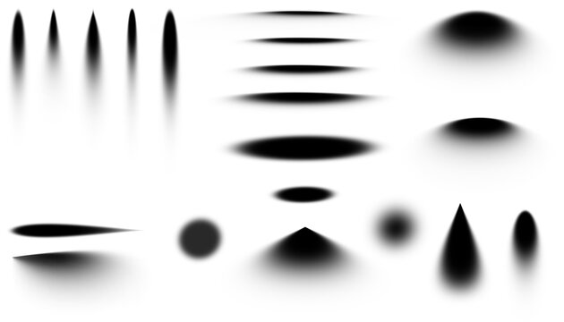 Realistic soft drop shadow overlay set with blurred round and linear shapes.