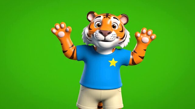 Cartoon Tiger Character Wearing Blue Shirt.