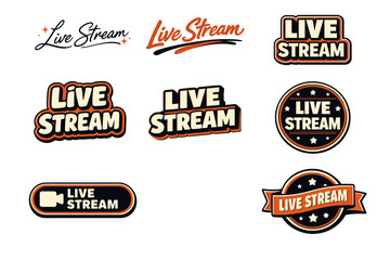 Naklejka premium Live stream emblems: retro style badges and logos in black, red, white