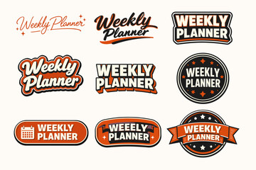 Fototapeta premium Weekly planner logos in retro orange and black designs