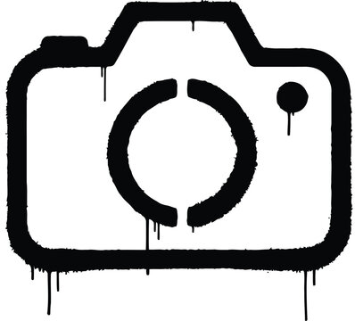 Graffiti style camera icon with dripping black paint on white