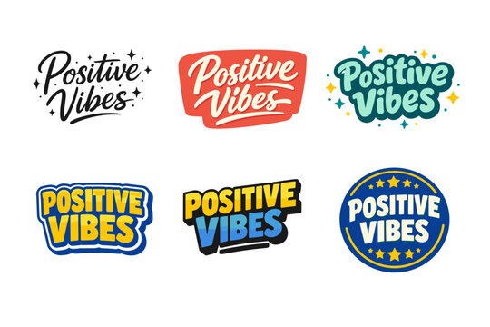 Colorful positive vibes logos with diverse typography and designs