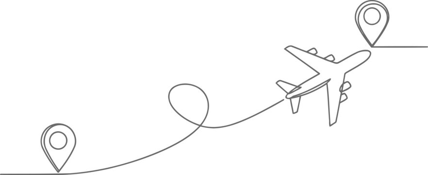 Airplane travel route with destination markers and flight path