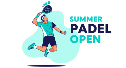 Fototapeta premium Dynamic Padel Player Performing a Powerful Overhead Smash During Summer Open Tournament