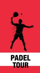 Dynamic Padel Player Silhouette In Action Mid-Serve On Vibrant Red Background