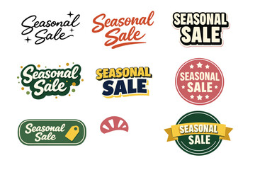 Obraz premium Seasonal sale logos collection featuring variety of colorful typography designs