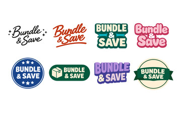 Collection of colorful bundle & save logos in various styles