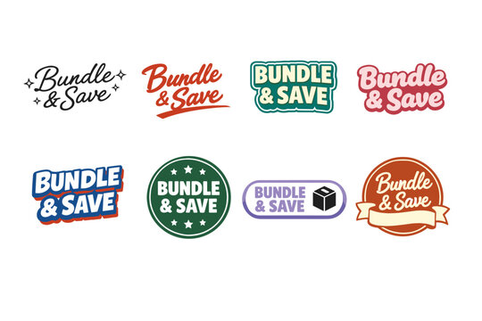 Colorful bundle and save labels collection with various designs and fonts